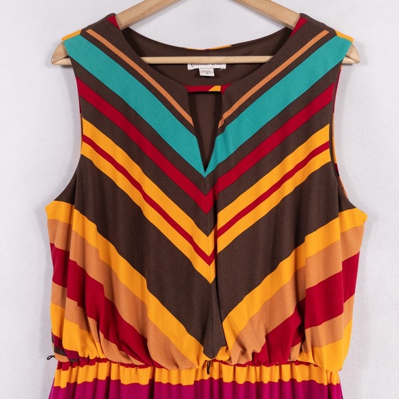 Coldwater Creek Maxi Dress Women 16 Multicolor Bold Stripe Stretch Knit Casual - Picture 2 of 9